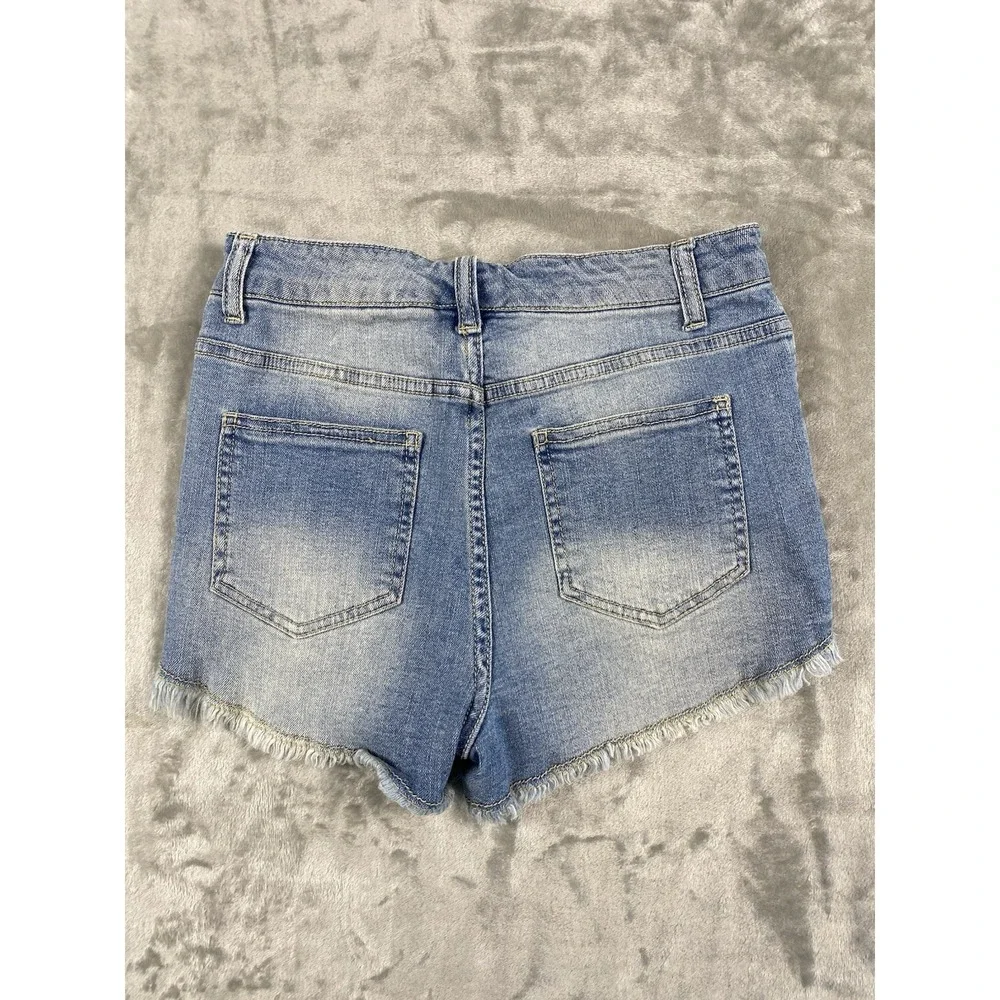 Mossimo Denim Shorts Womens Sz 4/27 High Rise Shortie Destroyed Lace Embellished